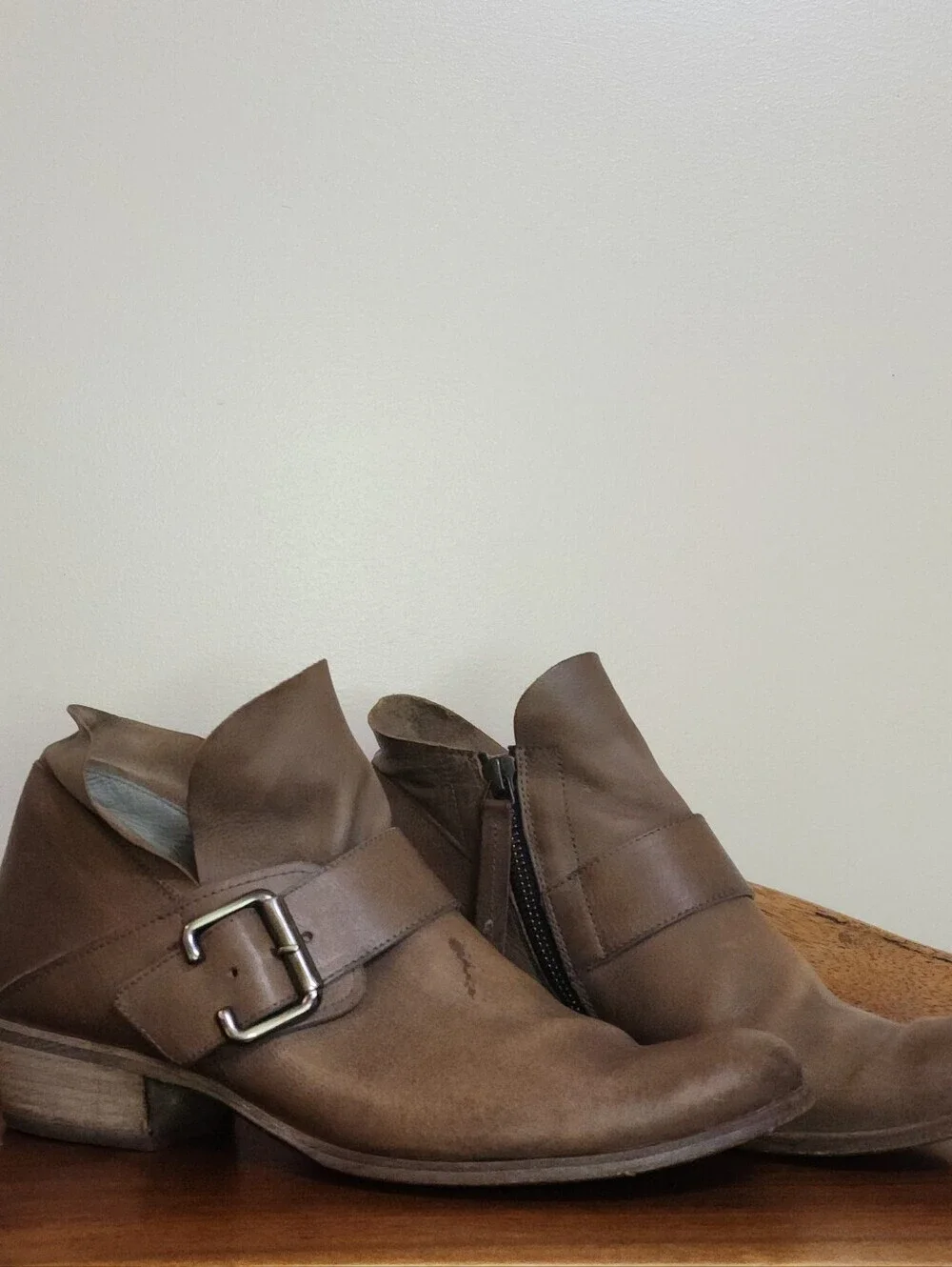 Paul Green Boots AnkleMoto Buckle  Leather Brown/Gray Zip Biker Punk Western